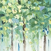 お買い得  花/植物画-大きなオリジナルの油絵100％手作りの手描きの壁アートキャンバスフォレストグリーン抽象的なカップルツリー風景家の装飾の装飾ロールキャンバスとストレッチフレーム