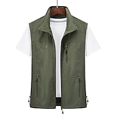 billiga Gilets-Herr Väst Gilet Fiskeväst Vandringsväst Ärmlös väst Gilet Jacka Utomhus Dagligen Utekväll Ledigt Vår Höst Ficka Polyester Nylon Andningsfunktion Slät Dragkedja Hög krage Lös passning Svart Armégrön