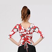 cheap Latin Dancewear-Latin Dance Ballroom Dance Top Printing Women&#039;s Training Performance Half Sleeve Polyester