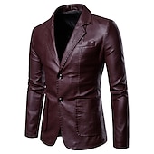 abordables Blazers pour hommes-Homme blouson cuir blazer Extérieur Usage quotidien Chaud Coupe Vent Automne hiver Plein Mode Vêtement de rue Revers Normal faux cuir Noir Jaune Vin Bleu de minuit Veste