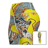 tanie Legginsy i legginsy do jogi-Damskie Spodnie do jogi Podnoszenie pośladków Wyszczuplenie brzucha Wysoka talia Trening w siłowni Bieganie Zdatność Legginsy 3/4 Graficzny Żółty Jesień Sport Odzież sportowa Wysoka elastyczność