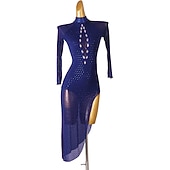 abordables robe de compétition-Danse latine Robe Fantaisie Cristaux / Stras Femme Utilisation Entraînement manche longue Mousseline de soie Chinlon
