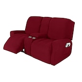 abordables Silla reclinable y con alas-Fundas elásticas para sillón reclinable color burdeos, funda para sofá de dos plazas con consola central, funda para sofá reclinable con bolsillo lateral (funda para 3 reposabrazos, 3 respaldos, 2