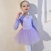 cheap Ballet Dancewear-Kids' Dancewear Ballet Dress Bowknot Lace Solid Girls' Training Performance Long Sleeve High Cotton Blend Tulle