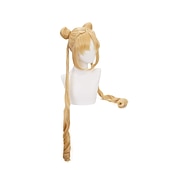 economico Parrucche Anime-parrucca coda di cavallo s anime lunga riccia bionda tsukino usagi parrucca cosplay parrucca da festa con chignon e due lunghe code di cavallo parrucca di carnevale