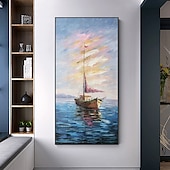 abordables Peintures paysages-Mintura main bateau paysage peintures à l&#039;huile sur toile mur art décoration moderne abstrait image pour la décoration intérieure roulé sans cadre non étiré peinture