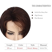 cheap Synthetic Trendy Wigs-Brown Wigs for Women Short Wavy Bob Wig Synthetic Heat Resistant Wigs Party Daily Wigs Christmas Party Wigs