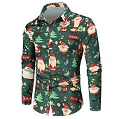 abordables Tenue de Père Noël-chemises imprimées père noël pour hommes chemises arbre père noël vacances col classique vert armée vert rouge blanc décontracté manches longues imprimé vêtements vêtements mode style ethnique
