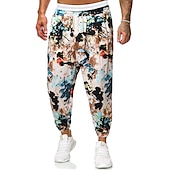 billiga Retro-Herr Harem Långbyxor Sommarbyxor Byxor Strandbyxor Elastisk midja Släpp grenen Djur Färgblock Andningsfunktion Mjuk Fullängd Ledigt Dagligen Kinesisk stil Boho Lös passning Svart Gul Microelastisk