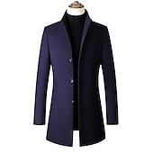 preiswerte Herren-Blazer &amp; -Anzüge-Herren Wintermantel Wollmantel Mantel Büro &amp; Karriere Freizeitskleidung Winter Polyester warm Waschbar Oberbekleidung Bekleidung Modisch Warm-Ups Einfarbig Tasche Stehkragen Einreihiger Verschluss