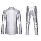 Χαμηλού Κόστους Ενδύματα-Ντίσκο Δεκαετία '80 Παντελόνια Κοστούμια &amp; Σακάκια Lapel Collar Blazer Λαμπερό Μεταλλικό Συμπαγές Χρώμα Απορρίπτω Φανταχτερή Φόρεμα Ανδρικά Αποκριάτικη Στολή Χριστούγεννα Απόκριες Μασκάρεμα