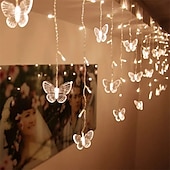 halpa Sähkökäyttöinen-led joulukeiju valo perhonen verhonauha valot 3,5 m 96 leds uudenvuoden juhla häät ystävänpäivä olohuone makuuhuone myymälän koristelu 220v eu pistoke verhovalot