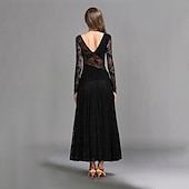 cheap Ballroom Dancewear-Ballroom Dance Dress Ruching Split Joint Women&#039;s Performance Training Long Sleeve Natural Lace Milk Fiber