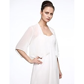 billige Brudesjaler-Halv Erme Frakker  Jakker Chiffon  Bryllup  Fest  Kveld Kvinne Stola  Bolero Med Drapering  Ensfarget