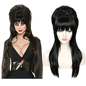 economico Parrucche dei personaggi dei film-Parrucca Medievale Cosplay Parrucca Ondulata a Parte Centrale Come Mostrato Capelli Sintetici per Donne Parrucche di Halloween Nere