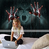 halpa halloween seinävaatteita-halloween koristeet hirviö loma seinä tapetti taide sisustus peitto verho piknik pöytäliina riippuva koti makuuhuone olohuone asuntolan sisustus psykedeelinen verinen käsi zombie kummittelee pelottava