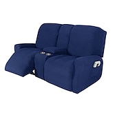 abordables Silla reclinable y con alas-Fundas elásticas para sillón reclinable color burdeos, funda para sofá de dos plazas con consola central, funda para sofá reclinable con bolsillo lateral (funda para 3 reposabrazos, 3 respaldos, 2