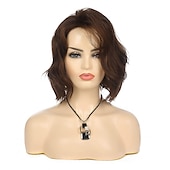 cheap Synthetic Trendy Wigs-Brown Wigs for Women Short Wavy Bob Wig Synthetic Heat Resistant Wigs Party Daily Wigs Christmas Party Wigs