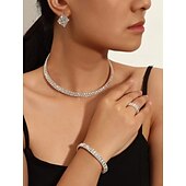 voordelige Sieradensets-Bruidssieradensets 1 set Legering 1 Ketting 1 Armband 1 Ring Oorbellen Dames Modieus Gepersonaliseerde Stijlvol Klassiek Kostbaar Gezegend Geometrische vorm Sieraden set Voor Bruiloft Speciale