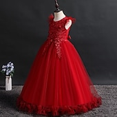 baratos Vestidos floridos-Infantil Para Meninas Vestido de daminha de honra Vestido Jacquard Sem Manga Casamento Festa Ocasião Especial Com Transparência Estilo bonito Princesa Poliéster Longo Vestido rosa princesa Vestido de
