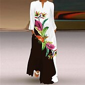 billige Kunst og Design Kjole-Kvinners Maxi Kjole Shift Kjole Sving Kjole Lang Kjole Grønn Blå Grå Hvit Svart Lang Ermeløs Fjær Sommerfugl Lomme Print Sommer Vår V Utringning Stilfull Fritids Kjole 2023 S M L XL XXL XXXL 4XL 5XL