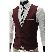 preiswerte Men&#039;s Vest-Herren Anzugweste Weste Formal Hochzeit Arbeit Karriere/ Zeremonie / Hochzeit Modisch 1920s Ganzjährig Polyester Einfarbig V Ausschnitt Schlank Wein Schwarz Weiß Marinenblau Weste