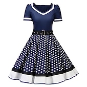 levne Šaty-Šaty pro plnoštíhlé s puntíky Retro Vintage oblečení z 50. let Grease koktejl šaty Vintage šaty podzim jaro a léto Vánoční kloboukové šaty dámské kostýmy Vintage cosplay