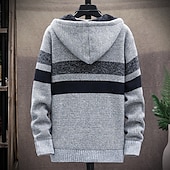 baratos suéter cardigã masculino-Homens Suéter Carregam Moletom com capuz Suéter com zíper Casaco de Suéter Tricotar Tricotado Bloco de cor Com Capuz à moda Ao ar livre Casa Roupa Outono Inverno Vinho Azul Marinha S M L