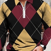 olcso Férfi geometrikus póló-Férfi Csíkos Hawaii pólóingek Golfing Hosszú ujj Pólóingek Galléros ingek Alkalmi Strandruházat Nyaralási viselet Party ruhák 3D nyomtatás Quarter Zip Polo Bor Sárga Medence