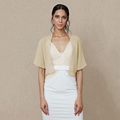 billiga bröllop gäst wraps-Sjalar Damens Wrap Bolero Shrug Kappor  Jackor Elegant Solskydd Kortärmad Chiffon Bröllop Wraps Med Ren Färg För Formell Vår  Höst klä dig för att imponera