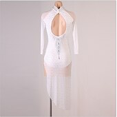 abordables robe de compétition-Danse latine Robe Fantaisie Cristaux / Stras Femme Utilisation Entraînement manche longue Mousseline de soie Chinlon