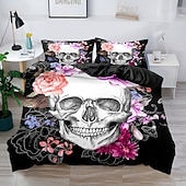 economico Set copripiumino-2 pz/3 pz biancheria da letto 3d copripiumino con stampa teschio set di biancheria da letto copripiumino con 1 copripiumino o copripiumino con stampa stampata ， 2 federe per matrimoniale/regina/re