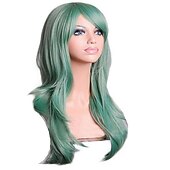 abordables Perruques de fête-Perruque synthétique vagues de corps perruque asymétrique longue blond clair rouge pastèque brun rose vert cheveux synthétiques de 27 pouces perruques Halloween rouge brun pour femmes