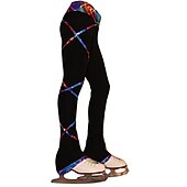 cheap Figure Skating Pants &amp; Leggings-Figure Skating Pants Women&#039;s Girls&#039; Ice Skating Tights Leggings Outfits Black Fleece Spandex High Elasticity Training Practice Competition Skating Wear Thermal Warm Handmade Patchwork Ice Skating