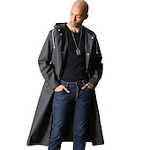 billiga Trenchcoat för män-Herr Mantel / kappor Regnrock Utomhus Vår Höst Lång Täcka Lös passning Vattentät Regnsäker Sport Sportig Jacka Långärmad Slät Ficka Svart