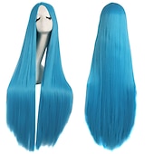 cheap Party Wigs-Black Wigs for Women The Addams Family Wig Long Black Wig Cosplay Wig Synthetic Wig Cosplay Wig Long Azure Light Brown Lake Blue Blonde Pink Synthetic Hair 34 Inch Women&#039;S Halloween Wigs