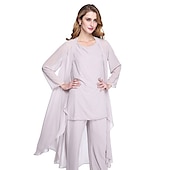 abordables Costumes-pantalons pour maman-Combinaison  Tailleur Mère de la Mariée Robe de Mariage Invitée Élégante Grande Taille Col Bateau Longueur au Sol Chiffon Sans Manches oui Wrap Inclus de Couleur Unie taille sur mesure gratuite