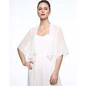 billige Brudesjaler-Halv Erme Frakker  Jakker Chiffon  Bryllup  Fest  Kveld Kvinne Stola  Bolero Med Drapering  Ensfarget
