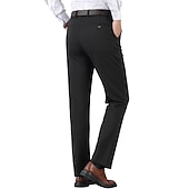 cheap Slim-Men&#039;s Dress Pants Trousers Casual Pants Pocket Elastic Waist Straight Leg Plain Stretch Wedding Office Business Stylish Formal Black Wine High Waist Micro-elastic