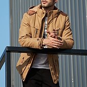 billiga Herrjackor och -rockar-herr vinter fleecejacka militära taktiska jackor tjocka varma jackor avtagbar luva vindjacka sport trenchcoats topp parka plus size fleecefoder flerfickor fritids ytterkläder brun