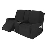 abordables Silla reclinable y con alas-Fundas elásticas para sillón reclinable color burdeos, funda para sofá de dos plazas con consola central, funda para sofá reclinable con bolsillo lateral (funda para 3 reposabrazos, 3 respaldos, 2