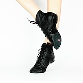 Недорогие Обувь для джаза-женские черные ботинки для джазовых танцев из натуральной кожи, со шнуровкой и раздельной подошвой для гибких выступлений
