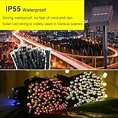 halpa Aurinkoenergiakäyttöinen-ulkona vedenpitävä aurinko led merkkijono valot 5m-20leds 7m-50leds 12mm-100leds 22m-200leds joulukeiju valo loma valaistus puu valot hääjuhla joulukuusi puutarha sisäulko koristelu
