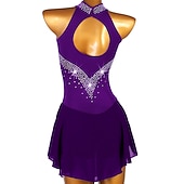 abordables Robes de Patinage Artistique-Robe de Patinage Artistique Femme Fille Patinage Robes Violet claire Rose clair Jaune Dos ouvert Maille Spandex Haute élasticité Compétition Tenue de Patinage Fait à la main Cristal / Stras Sans