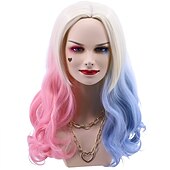 economico Parrucche dei personaggi dei film-parrucca cosplay harley quinn cfalaicos ondulata lunga tintura colore rosa blu per le donne parrucche del partito parrucche di halloween