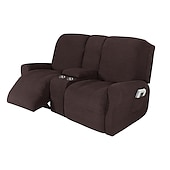 abordables Silla reclinable y con alas-Fundas elásticas para sillón reclinable color burdeos, funda para sofá de dos plazas con consola central, funda para sofá reclinable con bolsillo lateral (funda para 3 reposabrazos, 3 respaldos, 2