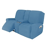 abordables Silla reclinable y con alas-Fundas elásticas para sillón reclinable color burdeos, funda para sofá de dos plazas con consola central, funda para sofá reclinable con bolsillo lateral (funda para 3 reposabrazos, 3 respaldos, 2