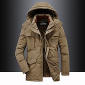 preiswerte Sportjacke-Winterjacke Herren Wander-Fleecejacke für Herren Winterjacke dick warm mit Kapuze Parka Militär Windjacke Outdoor abnehmbare Kappe schwarz Trenchcoat Oberbekleidung Jagd Ski Snowboard Camping