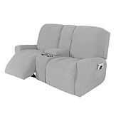 abordables Silla reclinable y con alas-Fundas elásticas para sillón reclinable color burdeos, funda para sofá de dos plazas con consola central, funda para sofá reclinable con bolsillo lateral (funda para 3 reposabrazos, 3 respaldos, 2