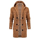 cheap Men&#039;s Cardigan Sweater-Men&#039;s Cardigan Sweater Sweater Jacket Knit Knitted Solid Color Hooded Stylish Casual Clothing Apparel Winter Fall Wine Khaki M L XL